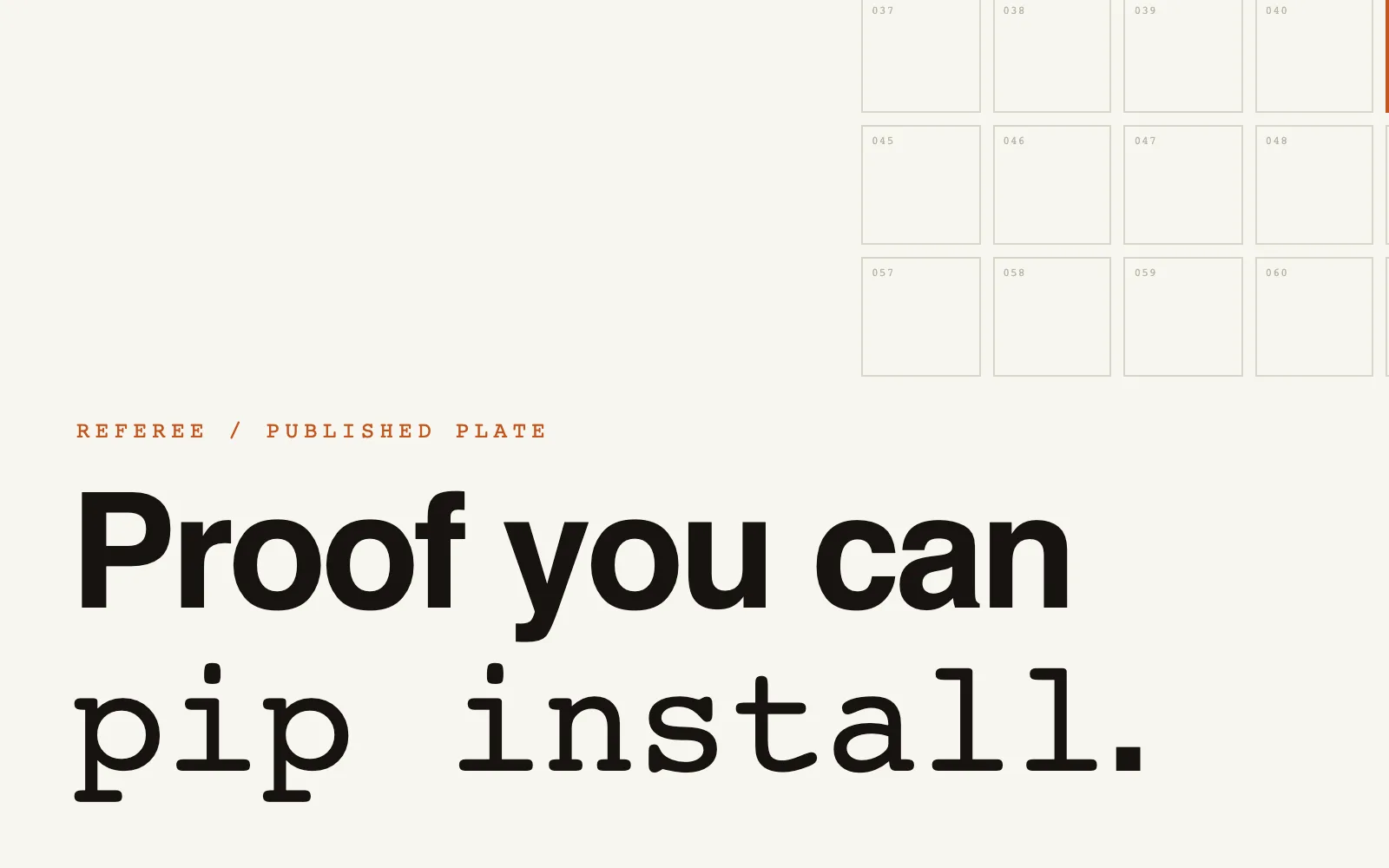 The snapgate plate: a sweep grid beside the line "Proof you can pip install."